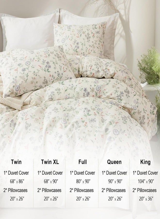 EAVD Chic Garden Floral Duvet Cover Full Beige Soft 100% Cotton Cute Colorful Floral Aesthetic Bedding Set with 2 Pillowcases Fresh Reversible Botanical Duvet Cover with Zipper Closure - Image 4