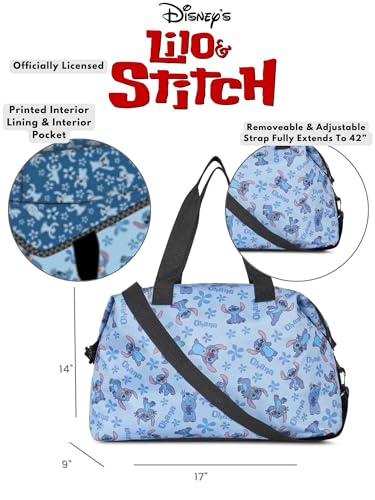 Disney Tote Duffel Bag Stitch Blue All Over Print Weekender Travel (Stitch Blue) - Image 3