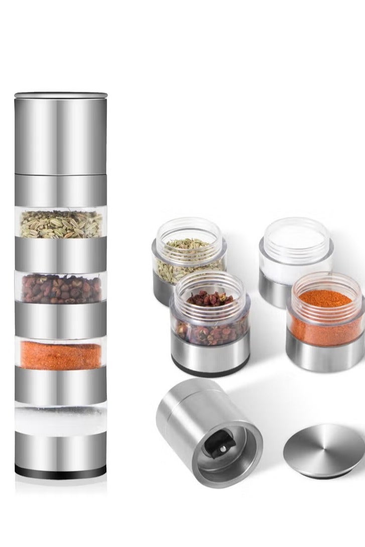 Mini Spice Jars Set with Lid, 4 in 1 Seasoning Container w/Spice Grinder, for Spice, Jam, Outdoor BBQ Camping Picnic