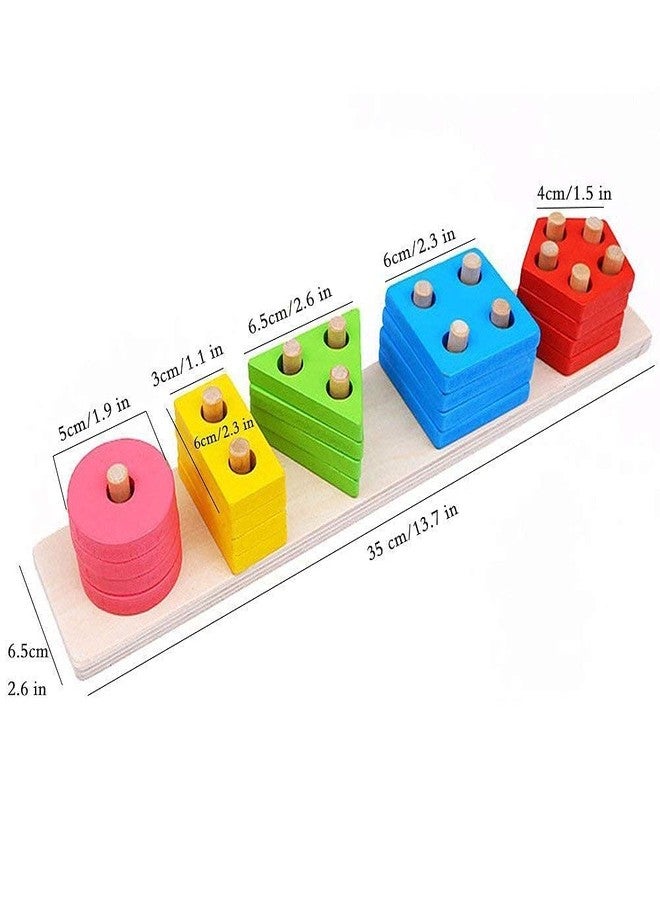 PANSHUB® Wooden Angle Geometric Blocks Stacker Shape Sorter Column Puzzle Stacking Set for Kids (Multi) - Image 5