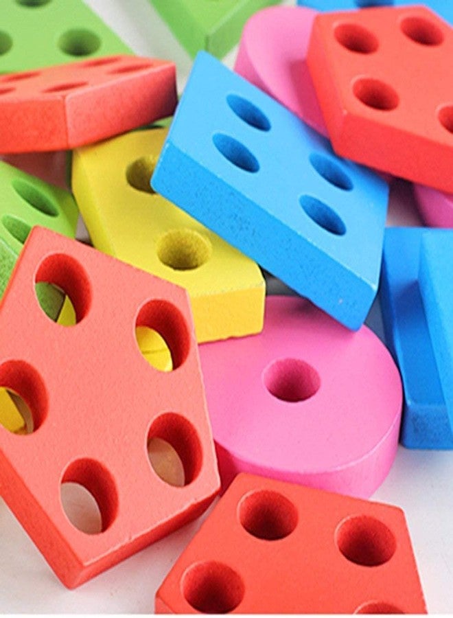 PANSHUB® Wooden Angle Geometric Blocks Stacker Shape Sorter Column Puzzle Stacking Set for Kids (Multi) - Image 4