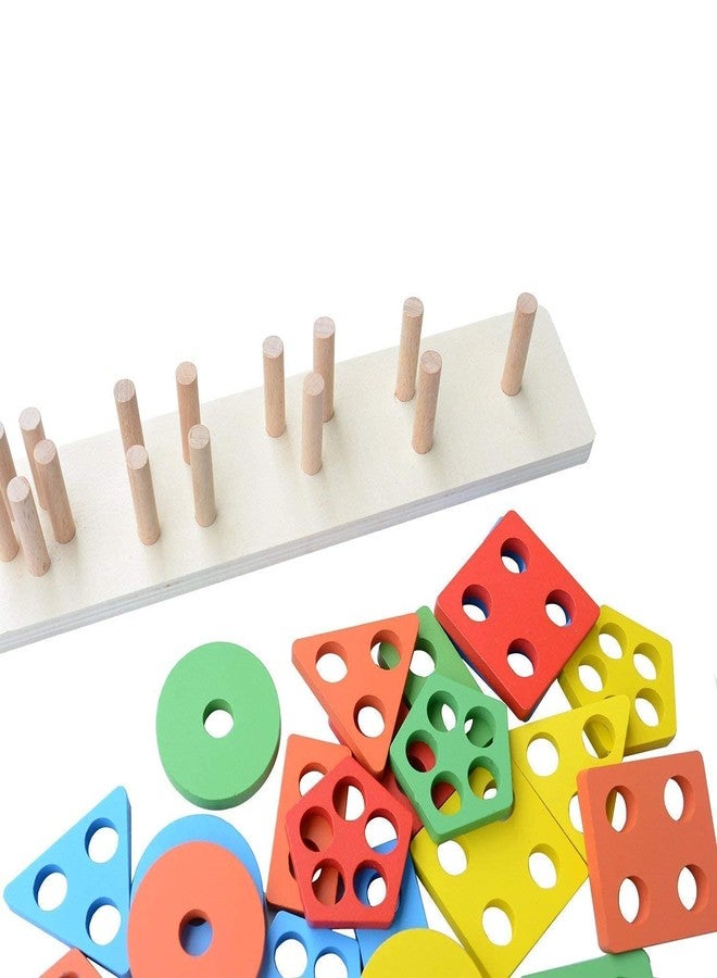 PANSHUB® Wooden Angle Geometric Blocks Stacker Shape Sorter Column Puzzle Stacking Set for Kids (Multi) - Image 2