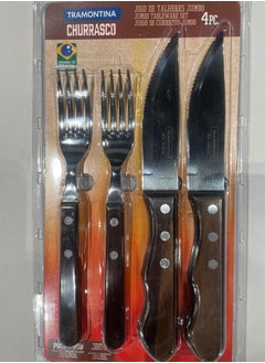Since 1911,Made in Brazil- Churrasco 4 Pieces Stainless Steel Jumbo Barbecue Flatware Set with Treated Brown Polywood Handles,
