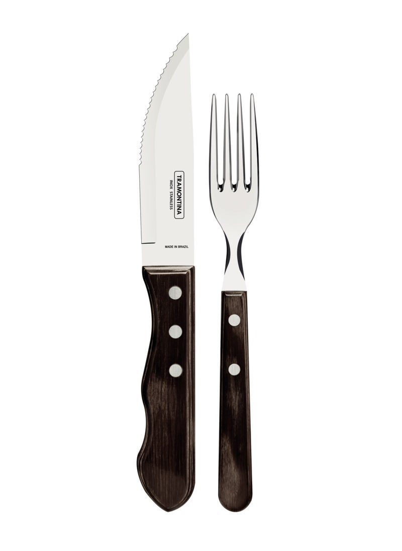 TRAMONTINA - Since 1911,Made in Brazil- Churrasco 4 Pieces Stainless Steel Jumbo Barbecue Flatware Set with Treated Brown Polywood Handles, - Image 1