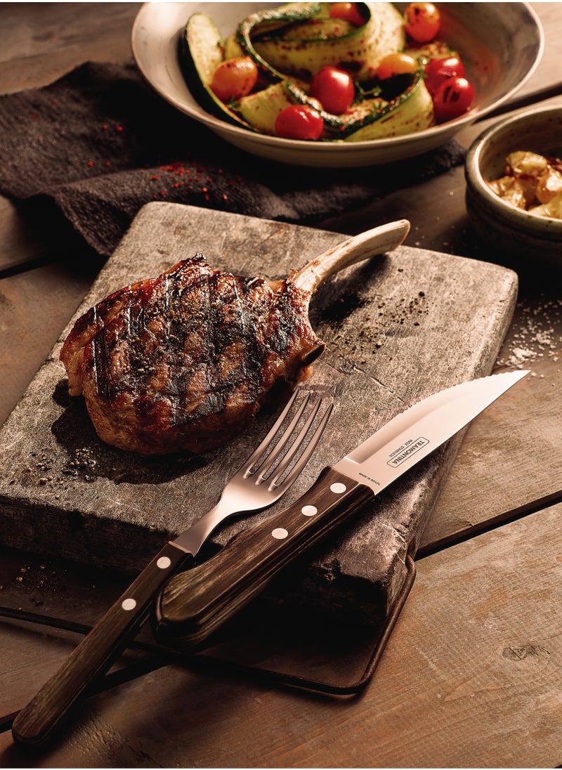 TRAMONTINA - Since 1911,Made in Brazil- Churrasco 4 Pieces Stainless Steel Jumbo Barbecue Flatware Set with Treated Brown Polywood Handles, - Image 1