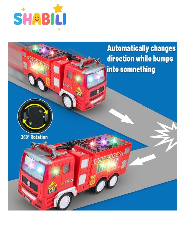 SHABILI Fire Truck Toy with 4D LED Lights & Real Siren, Battery Operated Bump-and-Go Lights & Sounds for Educational Role Play, ABS Plastic for Boys & Girls 3+ Indoor Play 10.4×3.15×4.5 in Requires 3×AA Red - Image 5