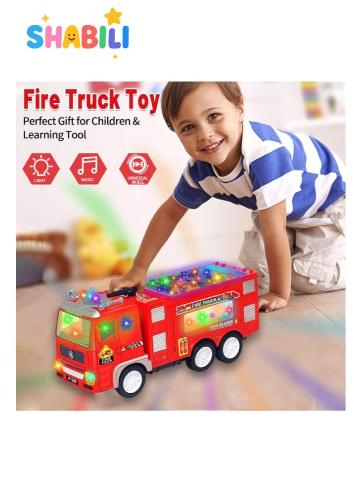 SHABILI Fire Truck Toy with 4D LED Lights & Real Siren, Battery Operated Bump-and-Go Lights & Sounds for Educational Role Play, ABS Plastic for Boys & Girls 3+ Indoor Play 10.4×3.15×4.5 in Requires 3×AA Red - Image 3