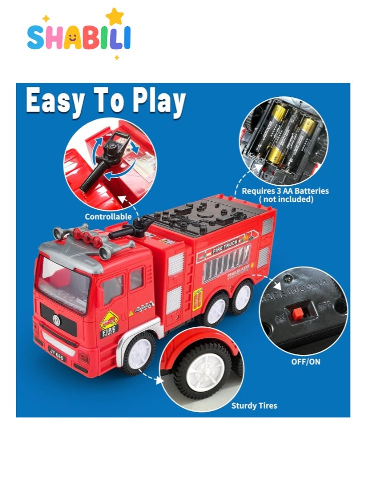 SHABILI Fire Truck Toy with 4D LED Lights & Real Siren, Battery Operated Bump-and-Go Lights & Sounds for Educational Role Play, ABS Plastic for Boys & Girls 3+ Indoor Play 10.4×3.15×4.5 in Requires 3×AA Red - Image 4