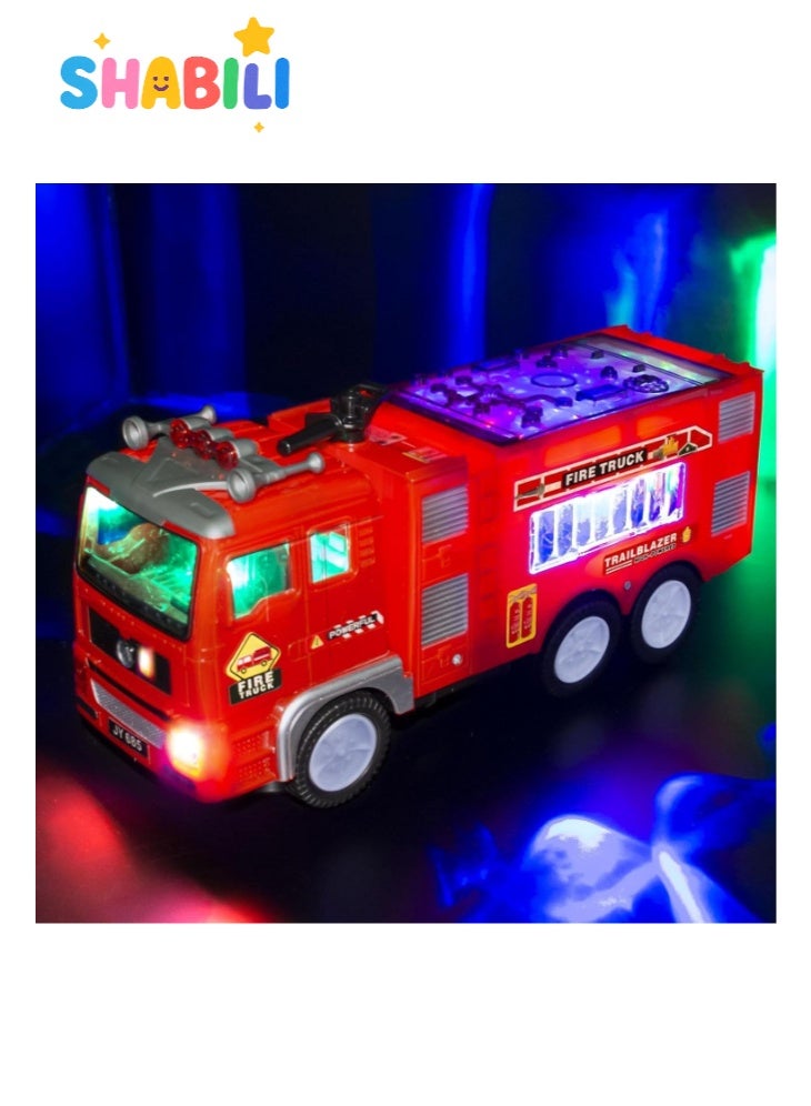 SHABILI Fire Truck Toy with 4D LED Lights & Real Siren, Battery Operated Bump-and-Go Lights & Sounds for Educational Role Play, ABS Plastic for Boys & Girls 3+ Indoor Play 10.4×3.15×4.5 in Requires 3×AA Red - Image 1