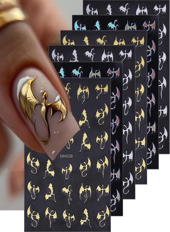LYLYNB Halloween Nail Stickers 6 Sheets Halloween Nail Decals 3D Self Adhesive Manicure Decorations Hallowee Theme Design Nail Art Stickers DIY Acrylic Nails Accessories for Women and Girls - Image 1