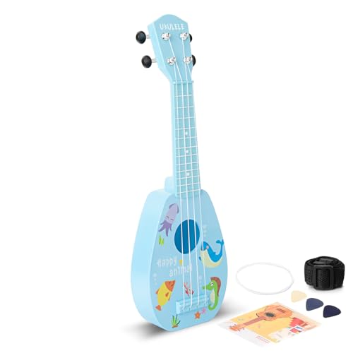 YOLOPARK 17 Kids Toy Guitar for Girls Boys Mini Toddler Ukulele Guitar with 4 Strings Keep Tones Can Play for 3 4 5 6 7 Year Old Kids Musical Instruments Educational Toys for Beginner Blue - Image 1