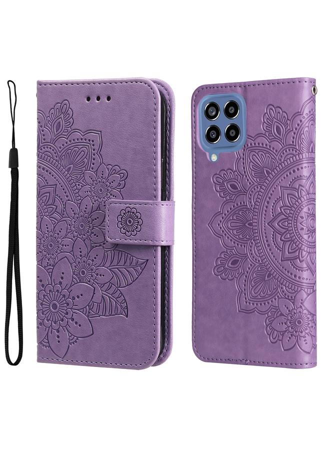 S-TOP Case For Samsung Galaxy M33 5G Global 7-petal Flowers Embossing Pattern Leather Phone Case - Image 1