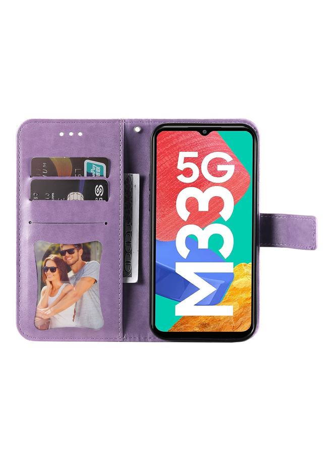 S-TOP Case For Samsung Galaxy M33 5G Global 7-petal Flowers Embossing Pattern Leather Phone Case - Image 4