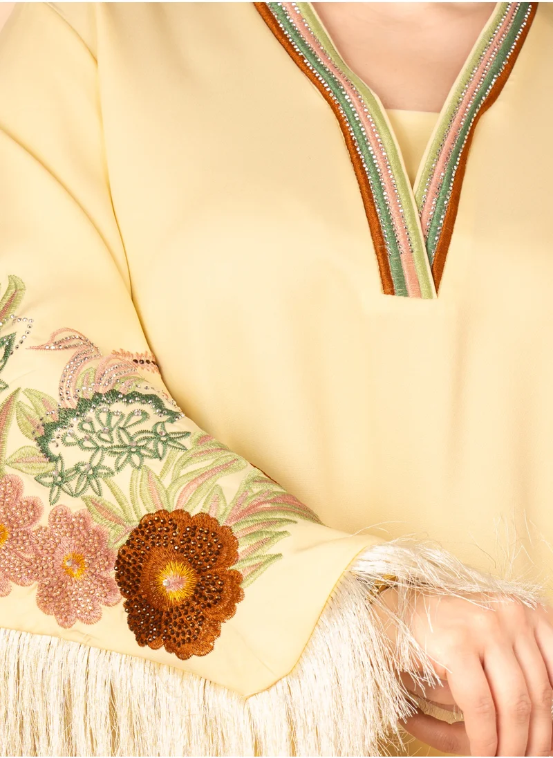 IKKXA Shimmer Detail Sleeves Embroidered Jalabiya IK3009 Yellow