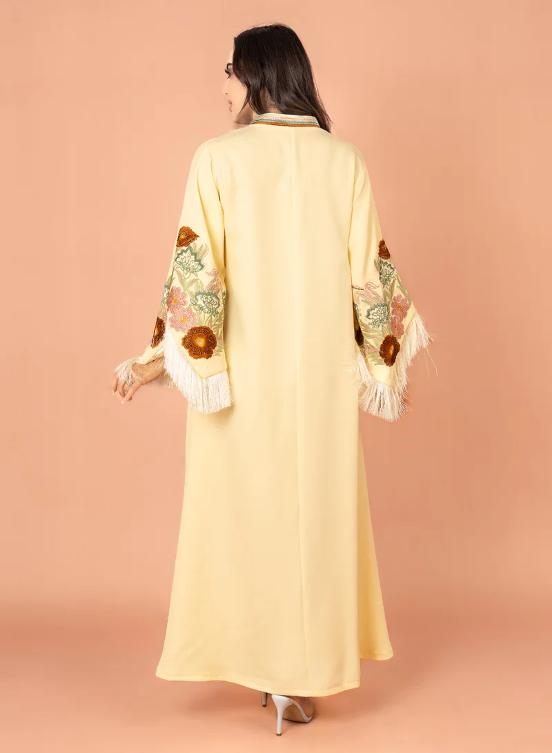 IKKXA Shimmer Detail Sleeves Embroidered Jalabiya IK3009 Yellow