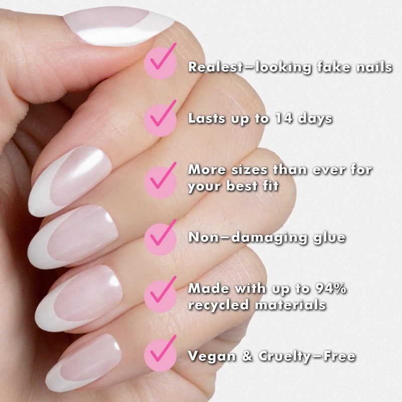 Olive & June Instant Mani Press-On Nails (Glue) | 42 Fake Nails, 21 Sizes | Non-Toxic, Long-Lasting Recycled Materials Realistic Look | Spring Flowers & Patterns | Medium, Oval | Chrome French - Image 4