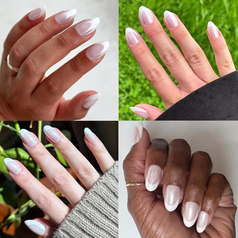 Olive & June Instant Mani Press-On Nails (Glue) | 42 Fake Nails, 21 Sizes | Non-Toxic, Long-Lasting Recycled Materials Realistic Look | Spring Flowers & Patterns | Medium, Oval | Chrome French - Image 5