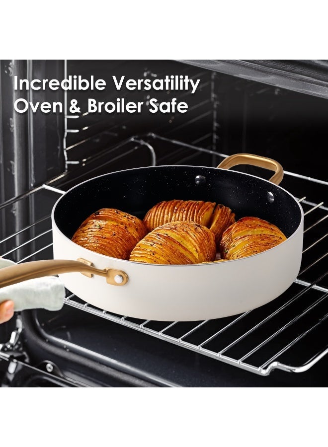 طقم أواني طبخ من السيراميك، يتكون من 16 قطعة غير لاصقة، مع مجموعات أواني المطبخ، طقم أواني طهي غير سامة، طقم مقلاة من الذهب الأبيض، وفرن لوعاء الطهي، وآمن لغسل في غسالة الصحون، هدية. - Image 5