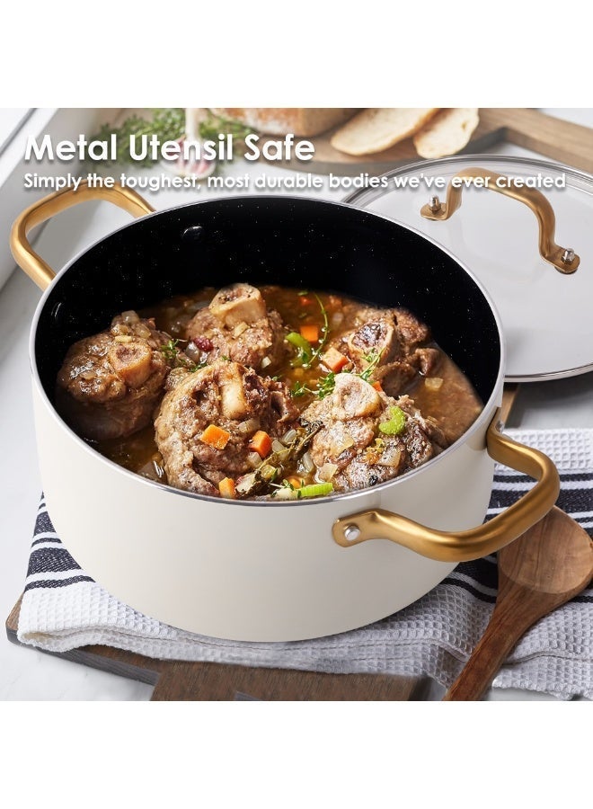 طقم أواني طبخ من السيراميك، يتكون من 16 قطعة غير لاصقة، مع مجموعات أواني المطبخ، طقم أواني طهي غير سامة، طقم مقلاة من الذهب الأبيض، وفرن لوعاء الطهي، وآمن لغسل في غسالة الصحون، هدية. - Image 4