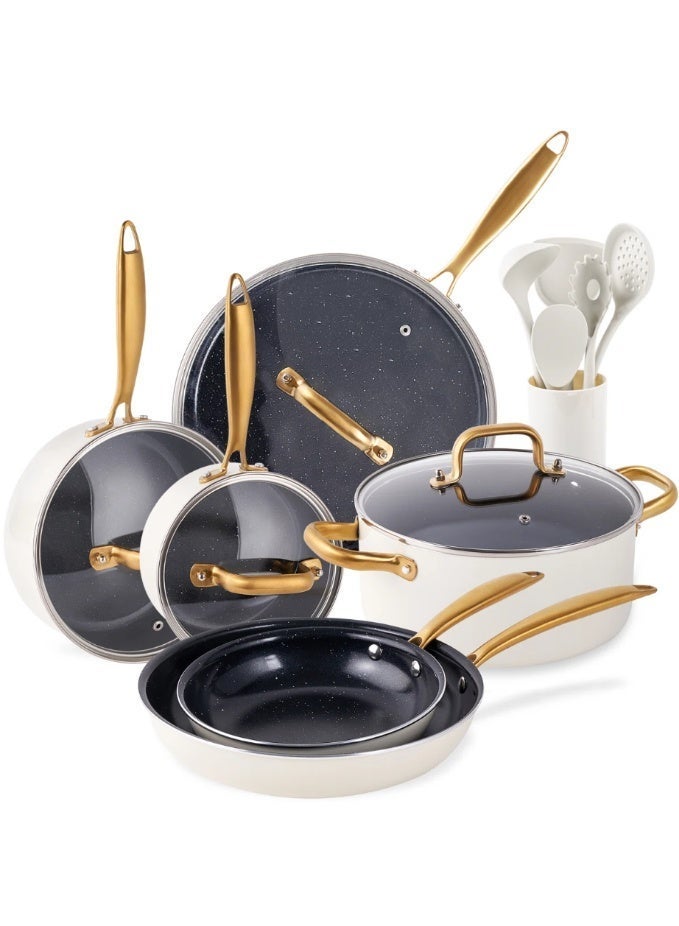Caannasweis 16pcs Pots and Pans Set Non Stick - Ceramic Cookware Set with Cooking Utensils Set,Oven Safe, Dishwasher Safe，Suitable For Gas And Electric Stoves, Not Compatible with Induction Cookers，Non Toxic Kitchen Cookware Sets Dutch Oven Pot with Lid Saucepan Set Sauté Pan Frying Pan Set for Cooking Gifts，Black - Image 1