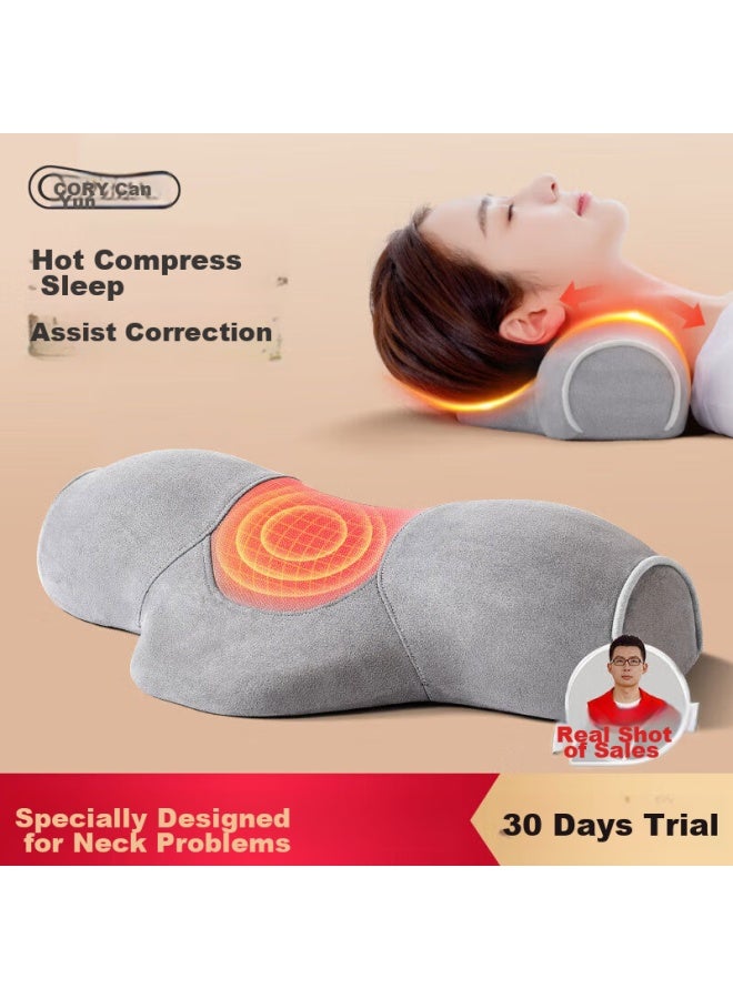 Cory Cervical Pillow For Adults, Deep Sleep Support, Anti-curved, Heating Massage Pillow, Jingtou Full Head, Gray Low Pillow - Image 1
