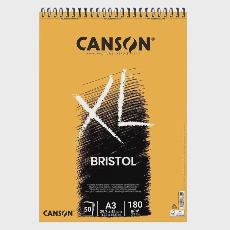 CANSON CANSON XL Bristol 180gsm A3 Paper Very Smooth Spiral Pad Short Side 50 Extra White Sheets Ideal for Professional Artists  Illustrators