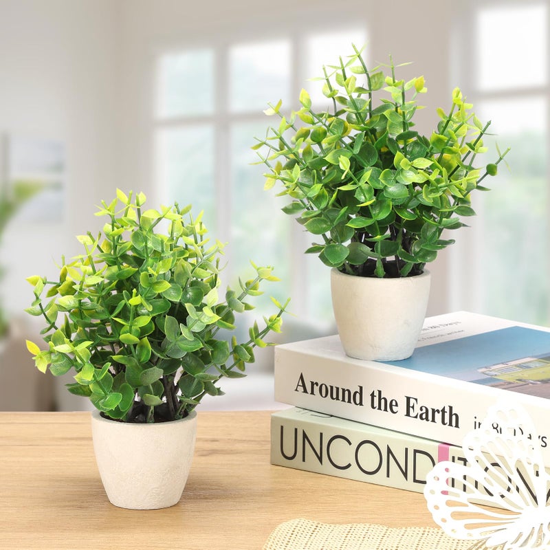 FAVOWREATH 2 Pack Fake Plants Ceramic Mini Artificial Greenery Potted Plants for Home Decor Office Decor Room Decor Farmhouse Decor Indoor Table Bathroom Decor - Image 2
