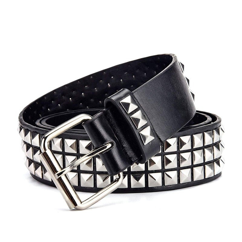 SNEPOO Black Studded Belt Punk Belt Rock Rivet Belts with Bright Pyramid Studded belt for Men/Women (Silver Studded, Fit Pant 27-32 inch) - Image 3