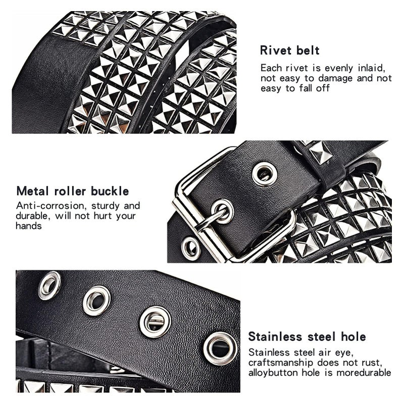 SNEPOO Black Studded Belt Punk Belt Rock Rivet Belts with Bright Pyramid Studded belt for Men/Women (Silver Studded, Fit Pant 27-32 inch) - Image 5