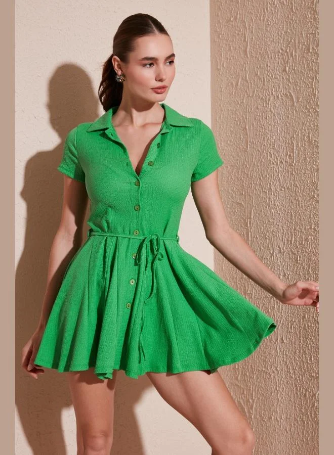 ليلا فستان قصير بتفاصيل ربطة ليلا للنساء