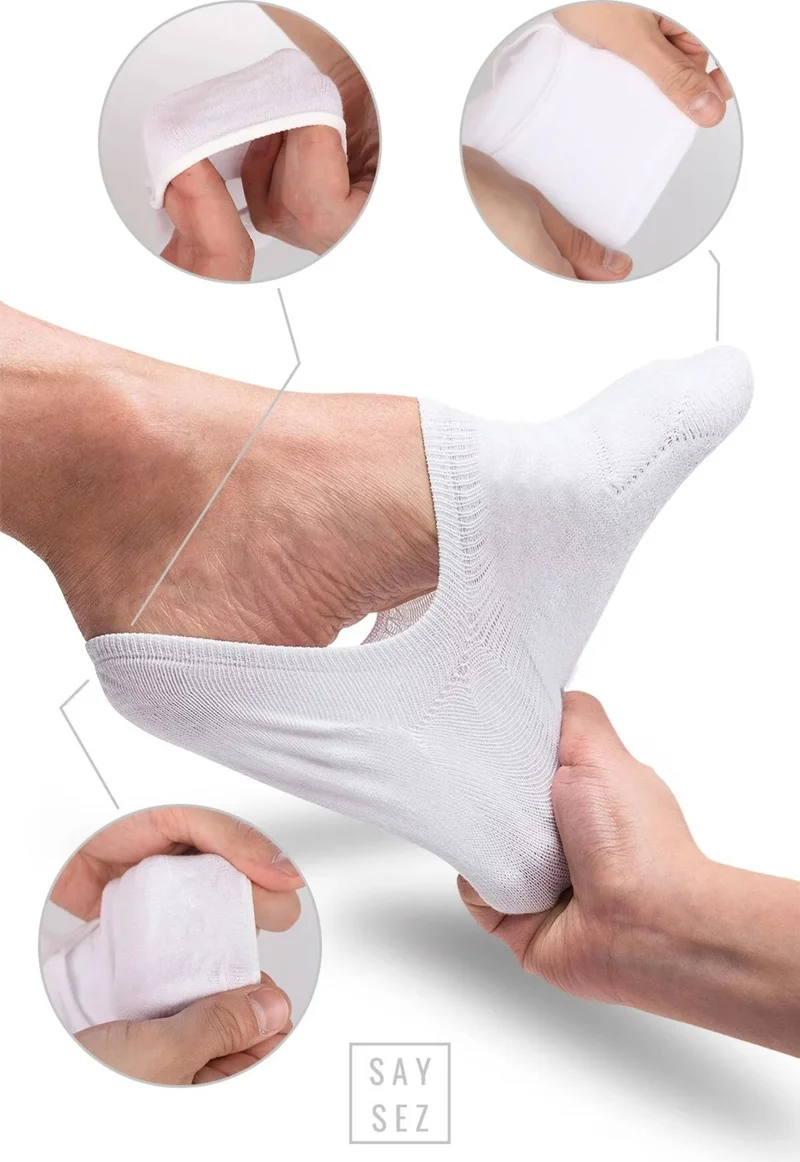 سايسيز Bamboo Women's Ballerinas Black-White-Grey Socks Seamless Invisible Anti-Slip Heel Silicone Premium Set of 6