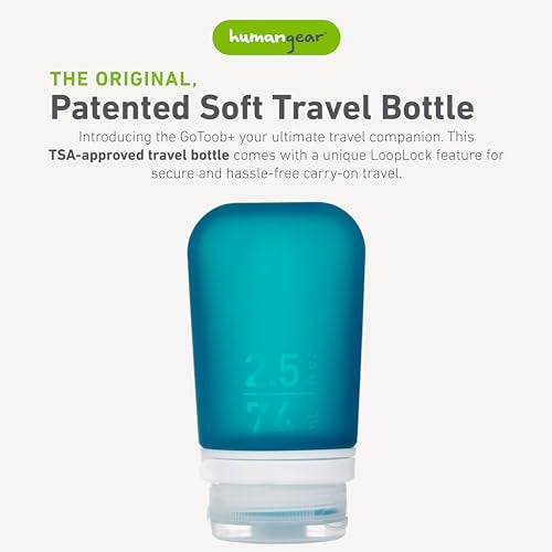 humangear GoToob+ (Medium) | Refillable Silicone Travel Bottle | Locking Lid | Food-Safe Material | Teal, Medium (2.5 fl.oz.; 74ml) - Image 2