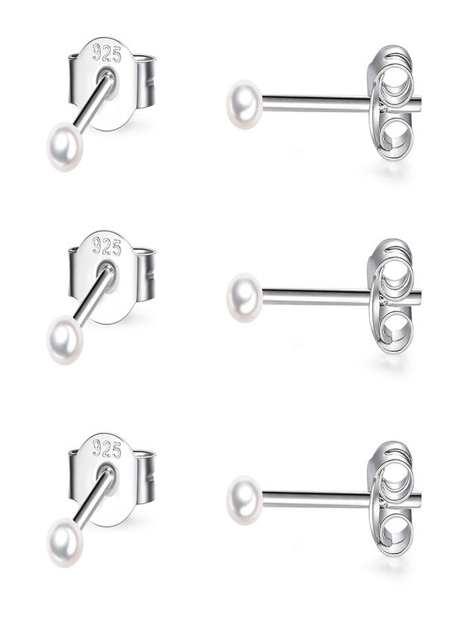 EPIRORA Sterling Silver Stud Earrings for Women- 3 Pairs of 2mm Tiny Pearl Earrings Set Cartilage Small Tragus Earrings Nose Lip Rings, Silver - Image 1