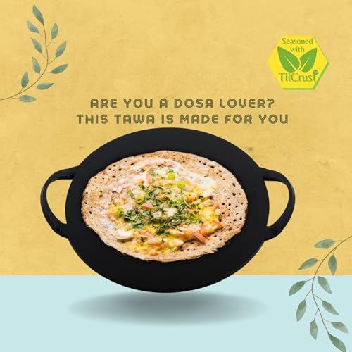 TRILONIUM Triple-Seasoned Iron Boulder Mini oothapam Dosa Tawa 24 cms, 2.1 Kgs - Image 3