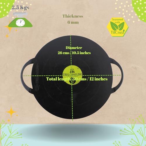 TRILONIUM Triple-Seasoned Iron Boulder Mini oothapam Dosa Tawa 24 cms, 2.1 Kgs - Image 2