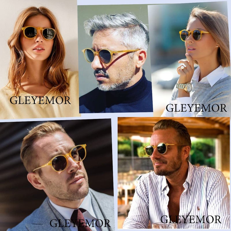Gleyemor نظارات شمسية قطبية عتيقة من جلييمور للرجال حماية UV400 نظارات دائرية عتيقة إطار مصنوع يدويًا من الأسيتات (إطار أصفر/عدسة خضراء) - Image 3