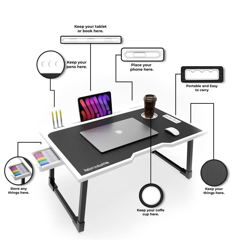 Rellon Study Table for Students Bed Table for Study Foldable Table Portable & Lightweight Mini Table Bed Reading Table,Desk - Image 2