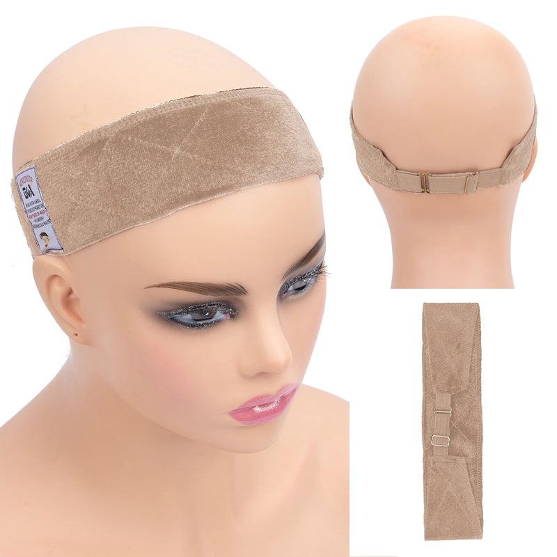 gexworldwide GEX Wig Grip Band with Adjustable Elastic Closure Flexible Velvet No Slip Wig grip Headbands Cap for Wigs(Beige) - Image 1