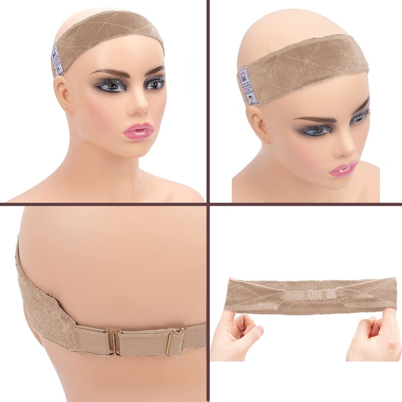 gexworldwide GEX Wig Grip Band with Adjustable Elastic Closure Flexible Velvet No Slip Wig grip Headbands Cap for Wigs(Beige) - Image 3