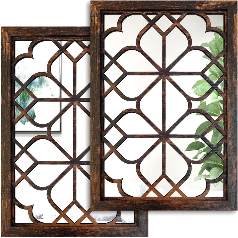 Wocred Set of 2 Rectangular Wall Mirror,Gorgeous Rustic Farmhouse Accent Mirror,Caramel Color Entry Mirror for Bathroom Renovation,Bedrooms,Living Rooms and More(11”x15”) - Image 1