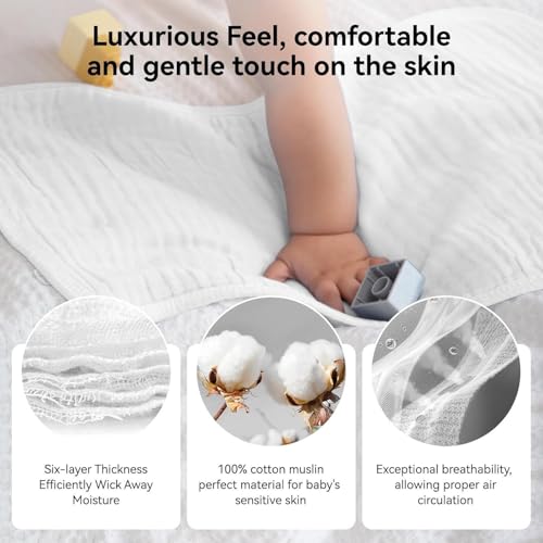 Firstblow Muslin 6 Layer Cotton Face Towels for Newborn Baby Extra Soft Hankies Reusable Napkins for Infants Toddlers/Kids | Pack of 3 - Image 4