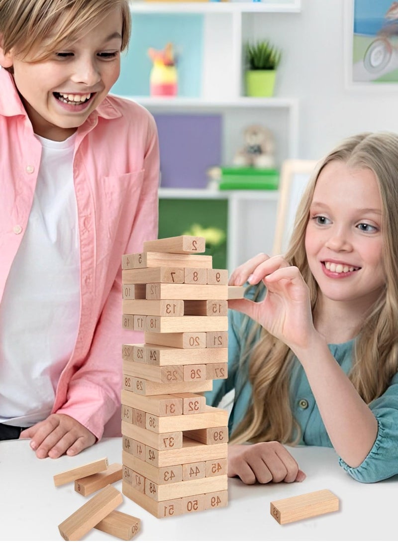 54-Piece Classic Wooden Stacking Tower Game Set - Premium Pine Building Blocks for Family Fun and Entertainment; Perfect for Developing Balance Skills and Enjoying Quality Time Together - Image 1