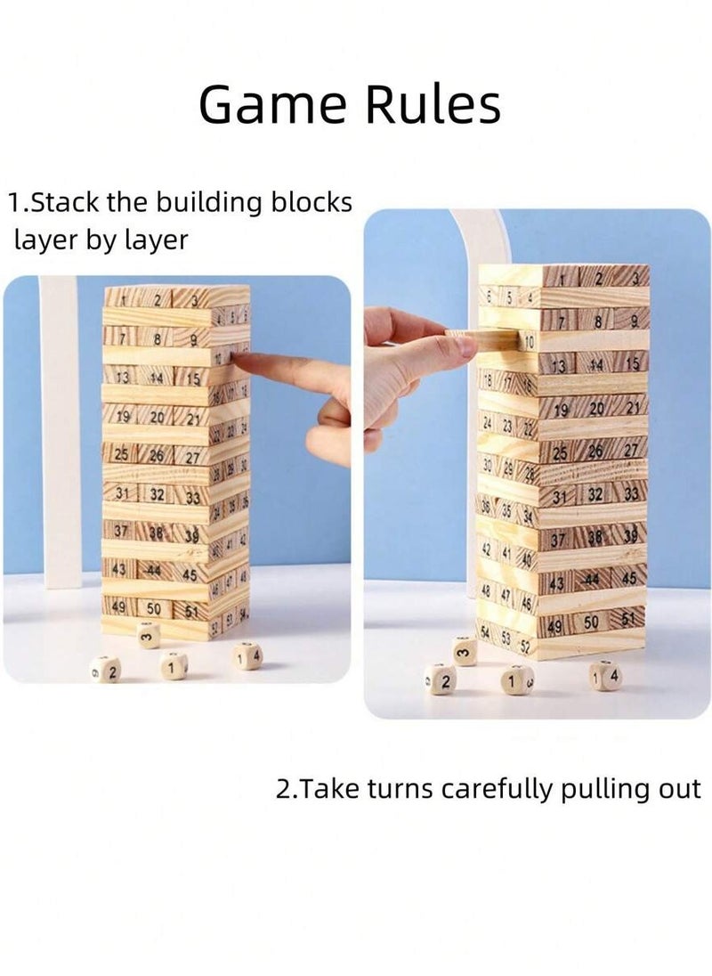 Generic - 54-Piece Classic Wooden Stacking Jenga Tower Game Set - Premium Pine Building Blocks for Family Fun and Entertainment; Perfect for Developing Balance Skills and Enjoying Quality Time Together - Image 1