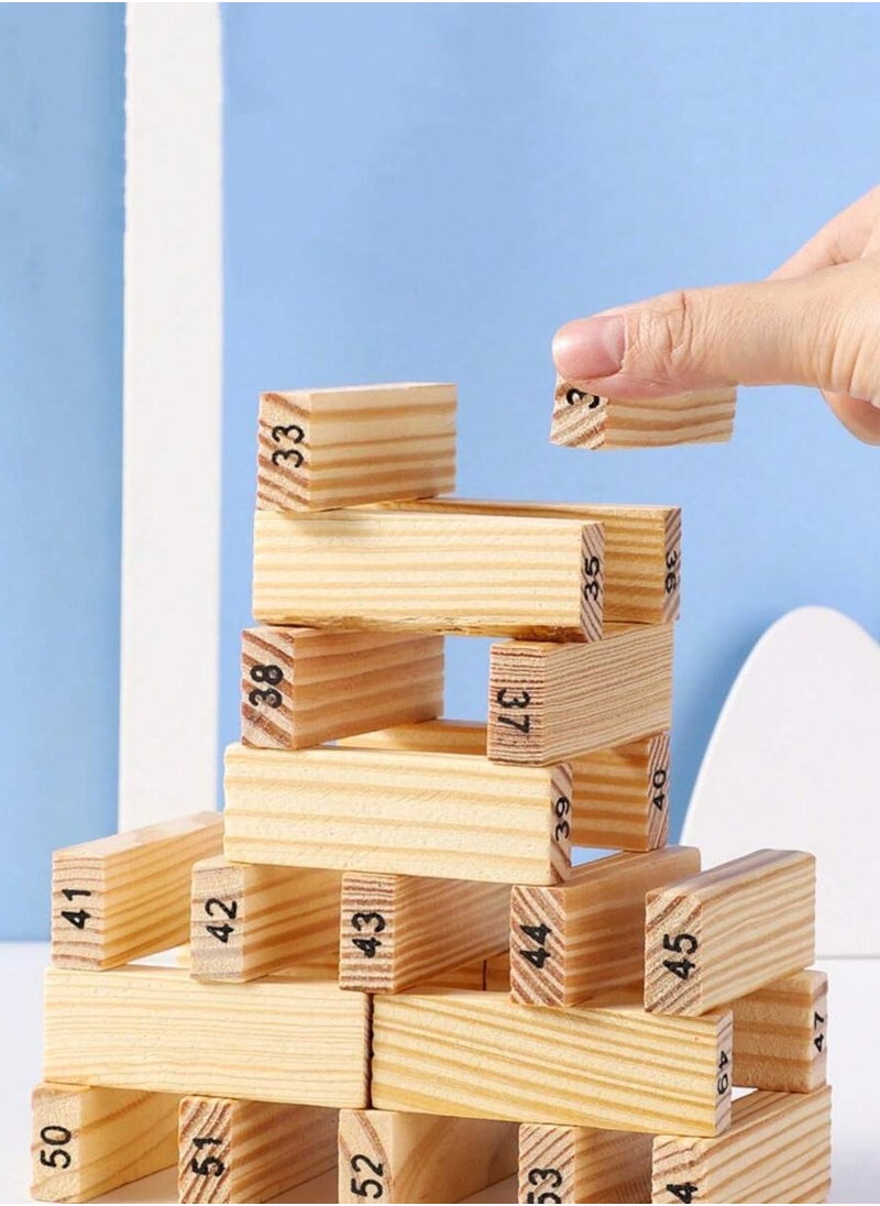 Generic - 54-Piece Classic Wooden Stacking Jenga Tower Game Set - Premium Pine Building Blocks for Family Fun and Entertainment; Perfect for Developing Balance Skills and Enjoying Quality Time Together - Image 1