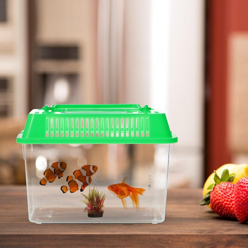 klarako Portable Fish Tank Handheld Fish Tank,Plastic Mini Fish Box Transparent Cutout Design, Plastic Aquarium with Handle for Turtle and Pet Fish (Random Color Lid) - Image 5