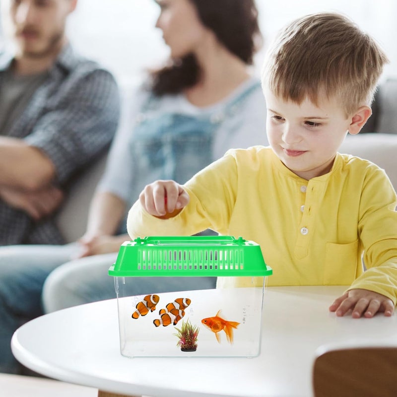 klarako Portable Fish Tank Handheld Fish Tank,Plastic Mini Fish Box Transparent Cutout Design, Plastic Aquarium with Handle for Turtle and Pet Fish (Random Color Lid) - Image 4