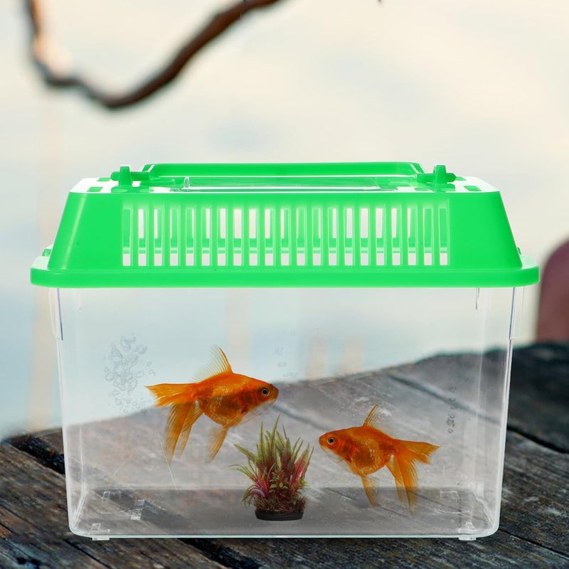 klarako Portable Fish Tank Handheld Fish Tank,Plastic Mini Fish Box Transparent Cutout Design, Plastic Aquarium with Handle for Turtle and Pet Fish (Random Color Lid) - Image 2