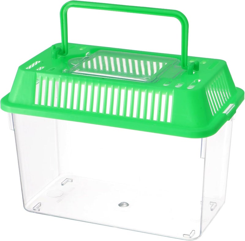 klarako Portable Fish Tank Handheld Fish Tank,Plastic Mini Fish Box Transparent Cutout Design, Plastic Aquarium with Handle for Turtle and Pet Fish (Random Color Lid) - Image 1