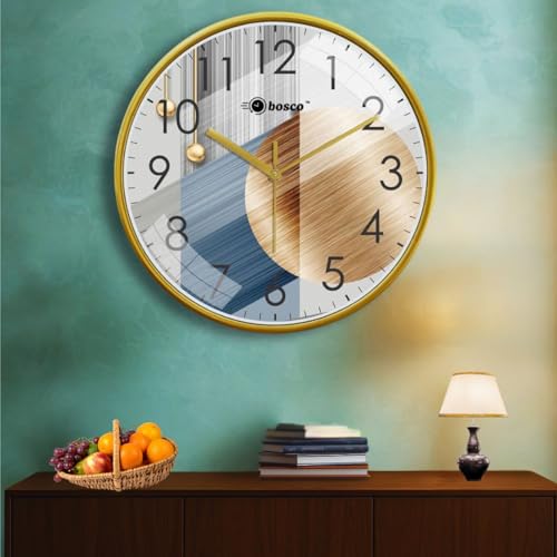 Bosco Modern Non Ticking Silent, Geometric dial with Golden Frame, 30 CM, Round Wall Clock for Home, Living Room, Bedroom and Office - Image 1