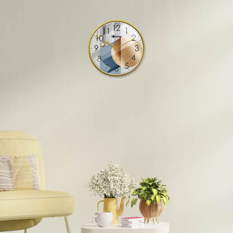 Bosco Modern Non Ticking Silent, Geometric dial with Golden Frame, 30 CM, Round Wall Clock for Home, Living Room, Bedroom and Office - Image 2